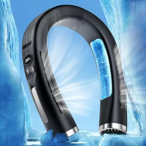 3 in 1 Neck Air Conditioner Portable, 6000mAh Neck Fan with 2 Metal Cooling Plates, Neck Fans that Blow Cold Air Rechargeable with 3 Speeds, Neck Cooling Fan with 3 Modes-Fan/Cooler/Heater, Black Neck fan for hands-free comfort