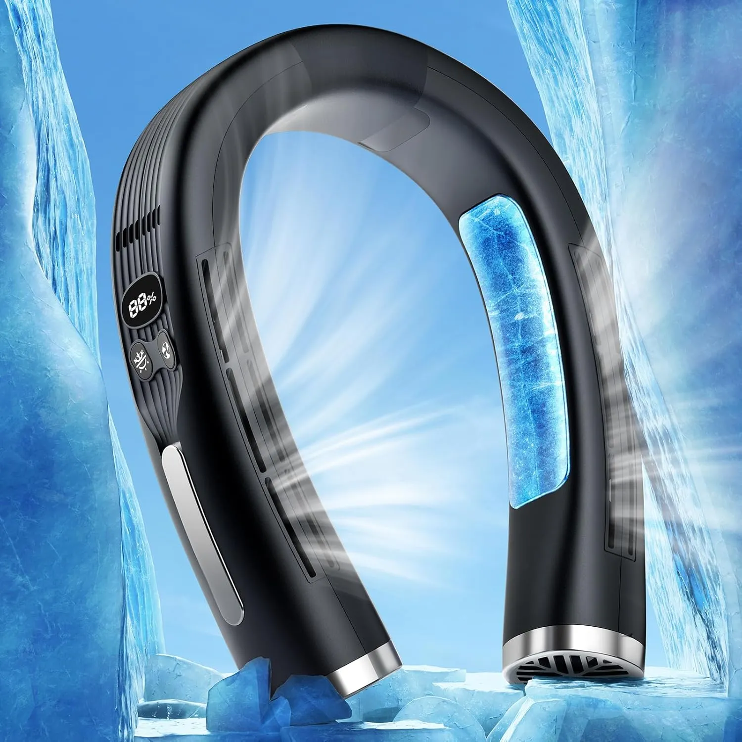 3 in 1 Neck Air Conditioner Portable, 6000mAh Neck Fan with 2 Metal Cooling Plates, Neck Fans that Blow Cold Air Rechargeable with 3 Speeds, Neck Cooling Fan with 3 Modes-Fan/Cooler/Heater, Black Neck fan for hands-free comfort