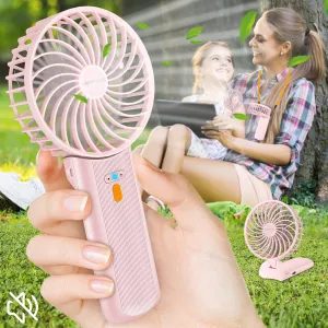 3-in-1 Portable Fan with 4 Speeds, Foldable Handle, Neck Strap & Rechargeable Battery, Mini Desk Fan for Personal Use (Pink) Mini handheld fan for personal cooling