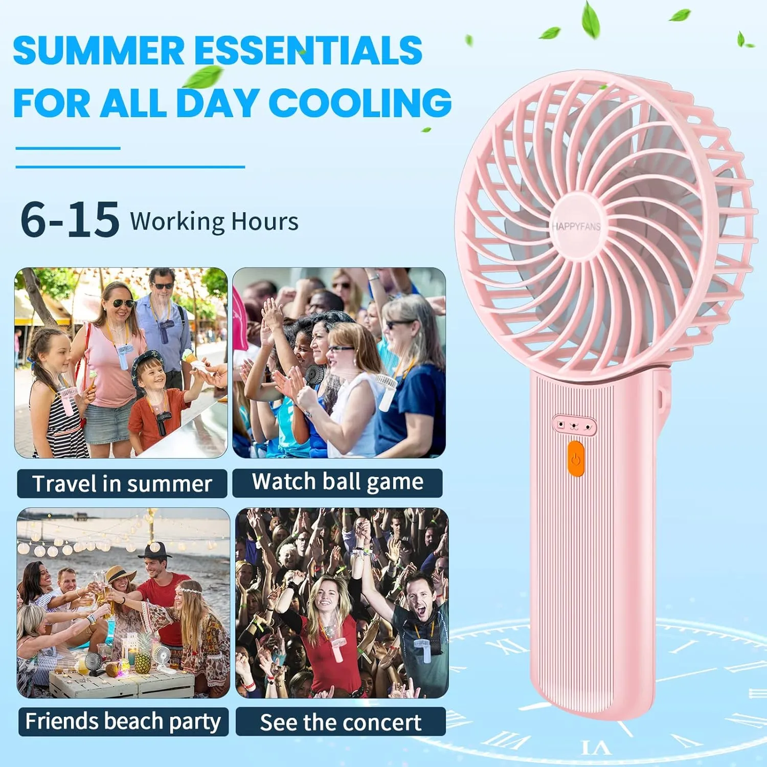3-in-1 Portable Fan with 4 Speeds, Foldable Handle, Neck Strap & Rechargeable Battery, Mini Desk Fan for Personal Use (Pink)