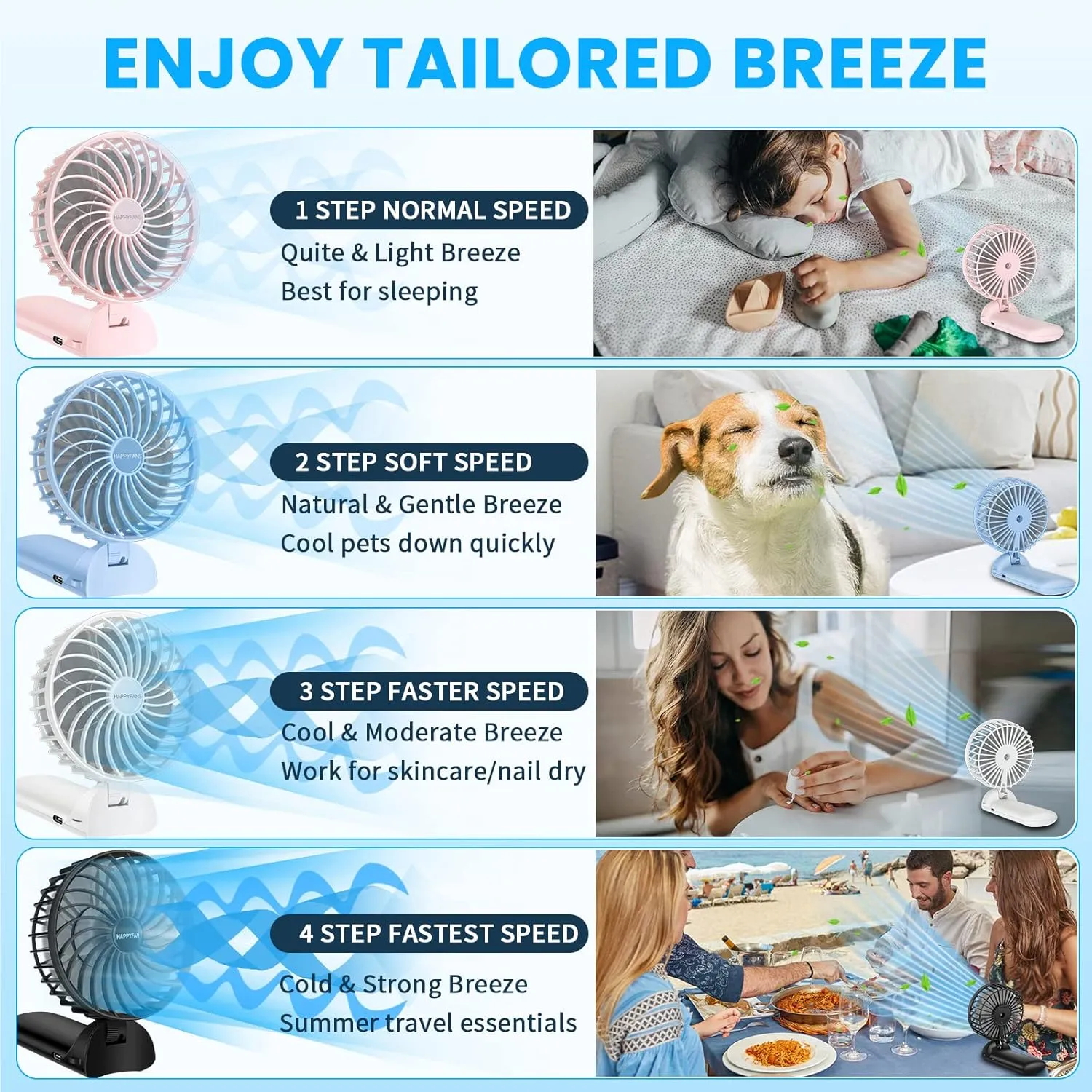 3-in-1 Portable Fan with 4 Speeds, Foldable Handle, Neck Strap & Rechargeable Battery, Mini Desk Fan for Personal Use (Pink)