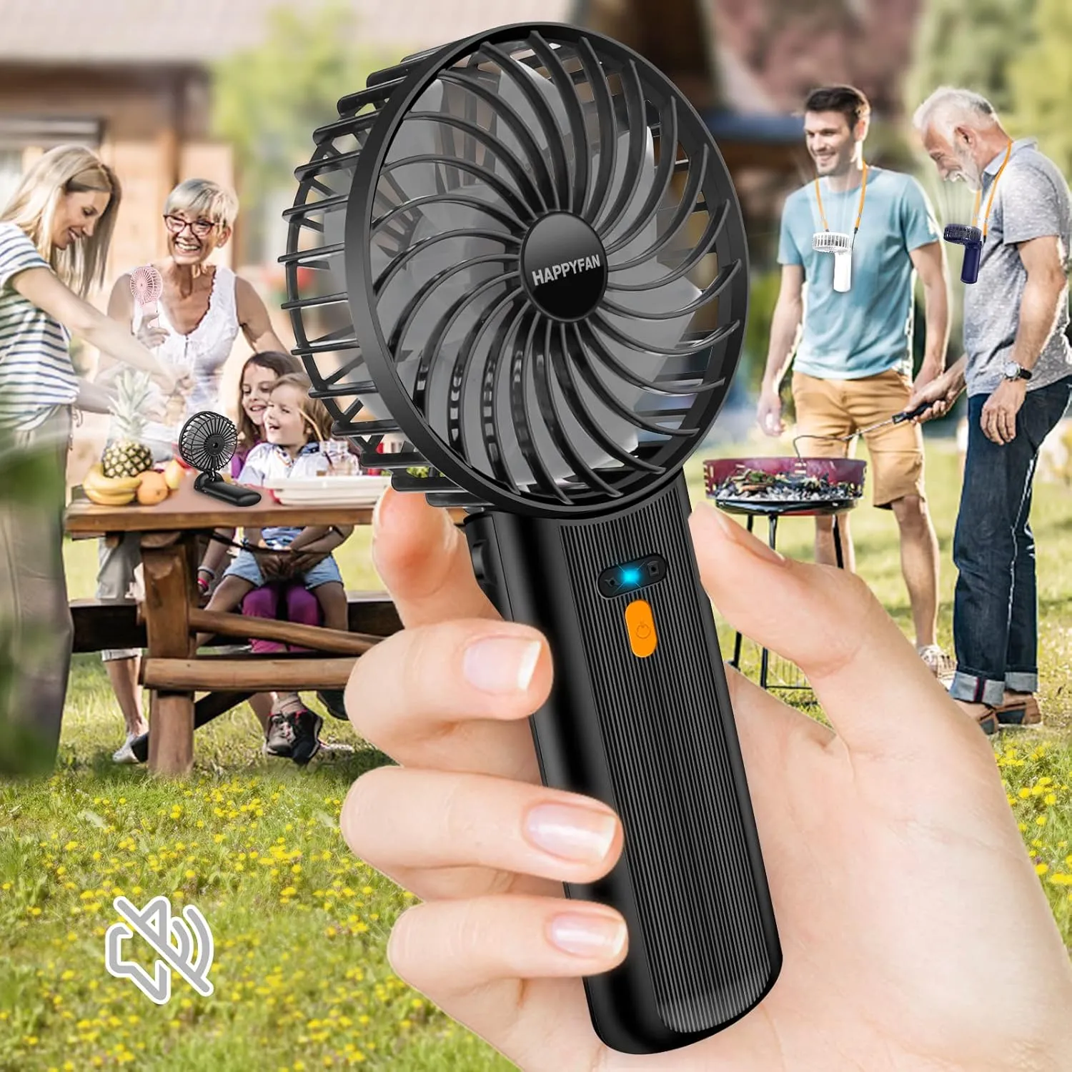 3-in-1 Portable Fan with 4 Speeds - Rechargeable Handheld Neck Desk Fan, Foldable Handle & Adjustable Rope, Lightweight Personal Cooling Fan for Adults Kids Travel Indoor Outdoor Mini handheld fan for personal cooling