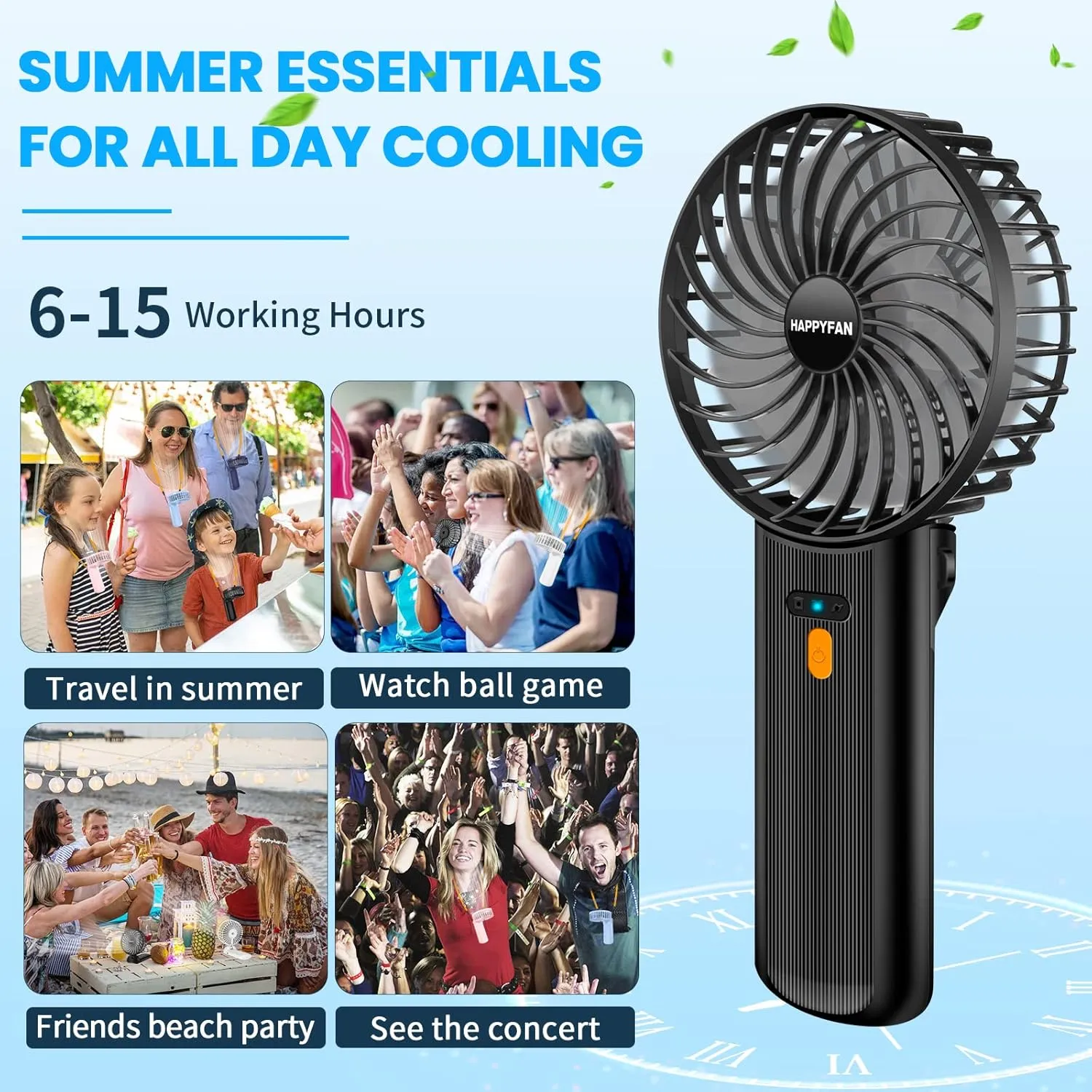 3-in-1 Portable Fan with 4 Speeds - Rechargeable Handheld Neck Desk Fan, Foldable Handle & Adjustable Rope, Lightweight Personal Cooling Fan for Adults Kids Travel Indoor Outdoor