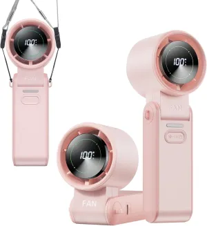 3-in-1 Portable Handheld Turbo Fan-100 Speeds, 10800 RPM, 12Hrs Cooling, Digital Display, 120 Rotation, USB Rechargeable Mini Hand Held Personal Fan for Travel, Makeup, Outdoor, Indoor (Pink) Neck fan for hands-free comfort