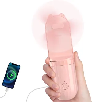 3-in-1 Portable Mini Fan, Power Bank & Flashlight, Ultra Lightweight Pocket Fan with 3 Speeds, 2000mAh USB Rechargeable for Travel/Camping/Outdoor, Gifts for Women & Kids (Pink) Mini handheld fan for personal cooling