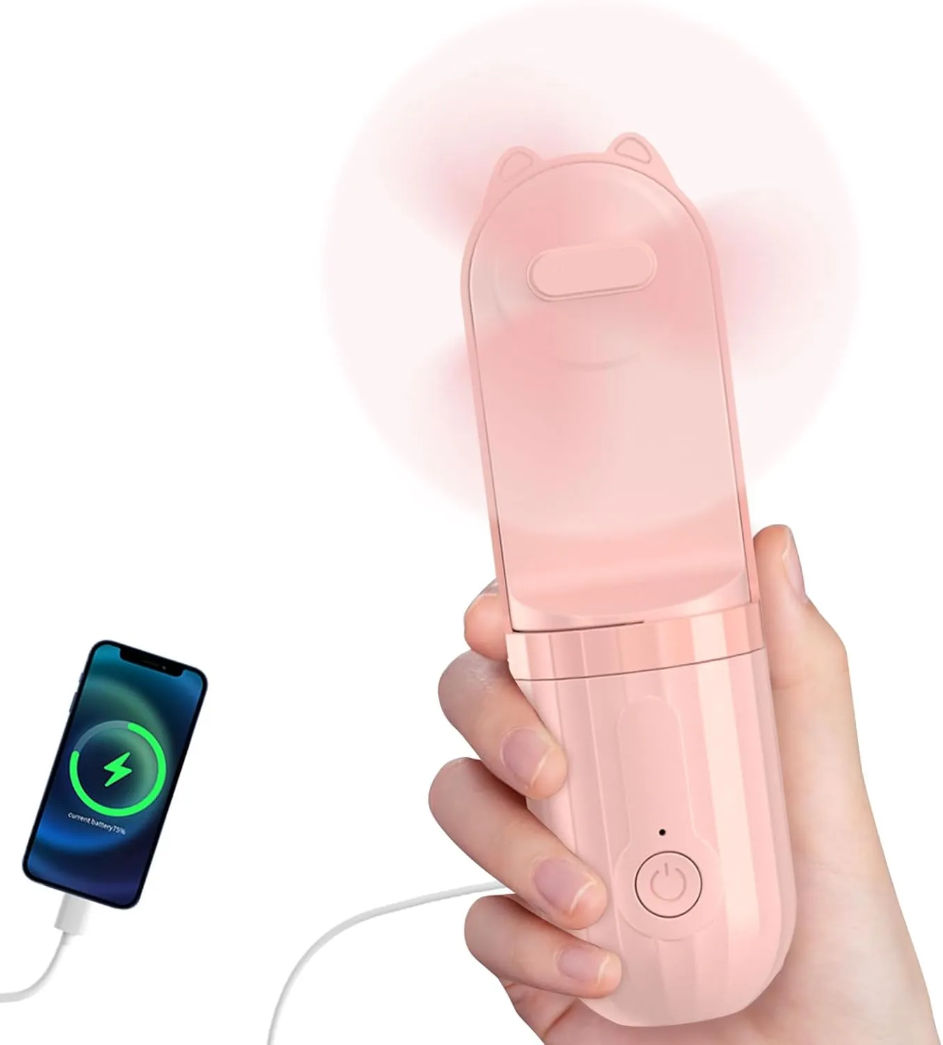3-in-1 Portable Mini Fan, Power Bank & Flashlight, Ultra Lightweight Pocket Fan with 3 Speeds, 2000mAh USB Rechargeable for Travel/Camping/Outdoor, Gifts for Women & Kids (Pink) Mini handheld fan for personal cooling