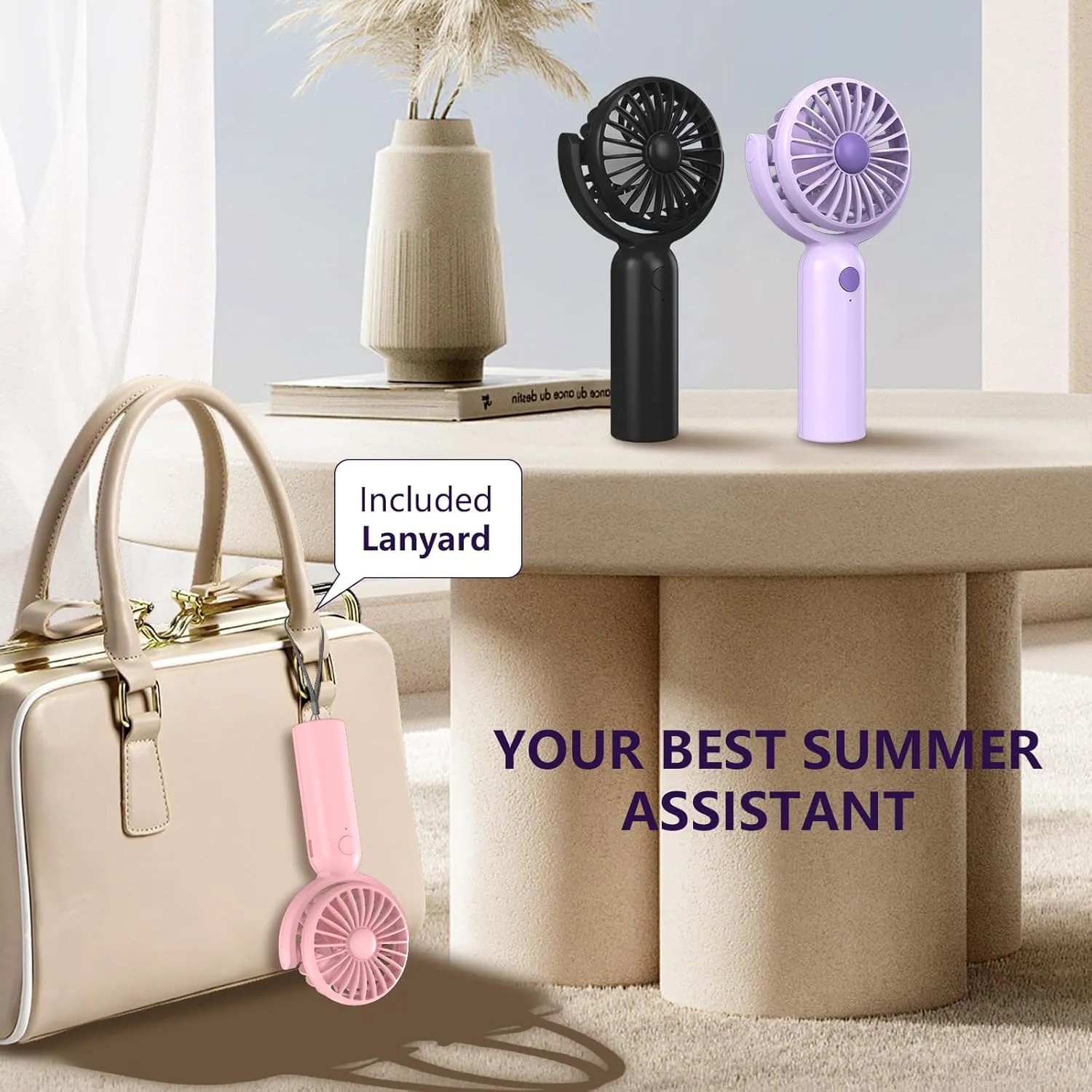 3 Packs Portable Handheld Mini Fans with 3 Speed, 180 Adjustable, Lightweight, USB C Rechargeable for Travel Stylish Kids Girls Women Men Indoor Outdoor,Eyelash Personal Fan Black & Purple & Pink