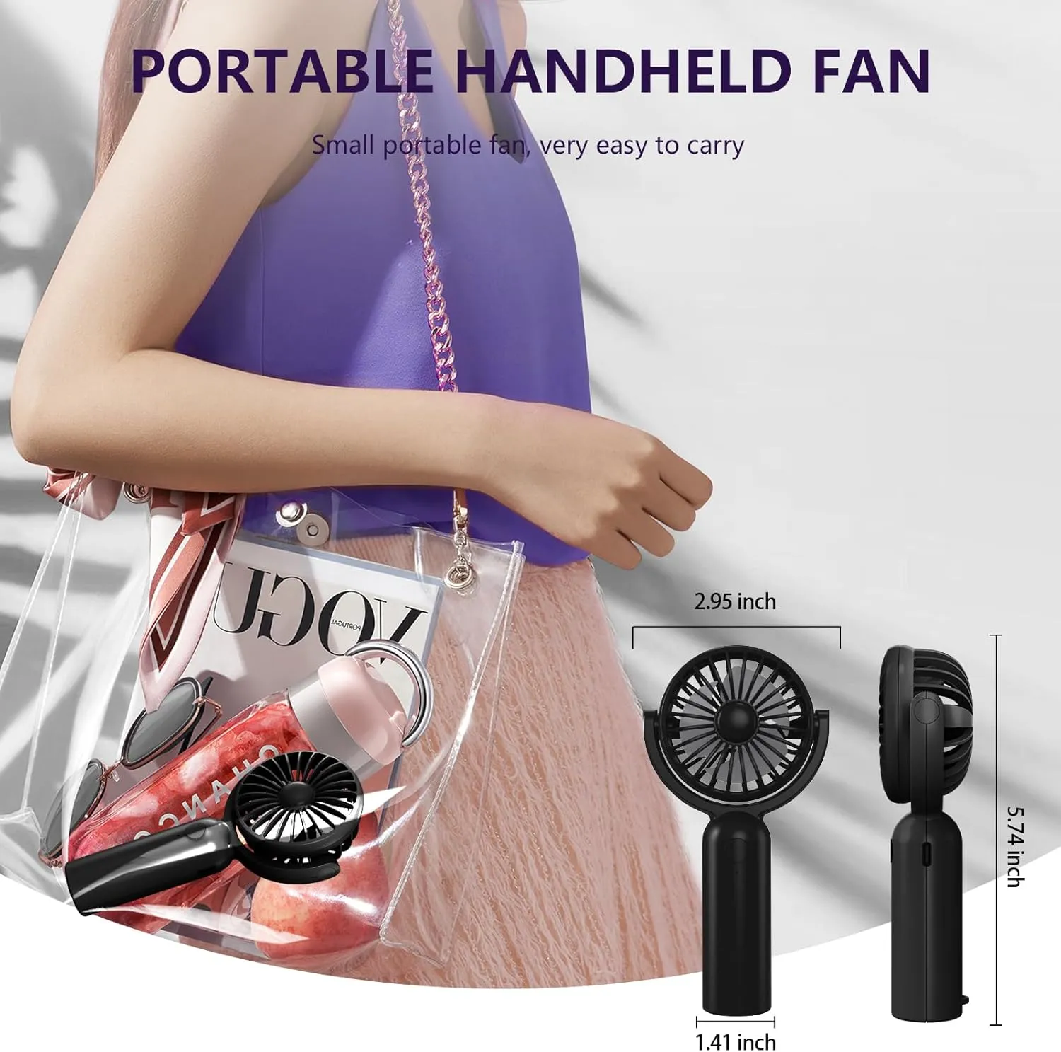 3 Packs Portable Handheld Mini Fans with 3 Speed, 180 Adjustable, Lightweight, USB C Rechargeable for Travel Stylish Kids Girls Women Men Indoor Outdoor,Eyelash Personal Fan Black & Purple & Pink