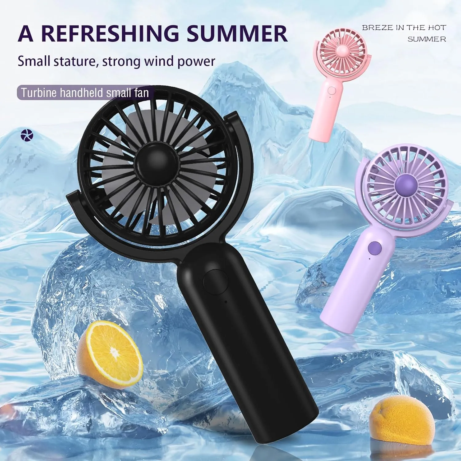 3 Packs Portable Handheld Mini Fans with 3 Speed, 180 Adjustable, Lightweight, USB C Rechargeable for Travel Stylish Kids Girls Women Men Indoor Outdoor,Eyelash Personal Fan Black & Purple & Pink