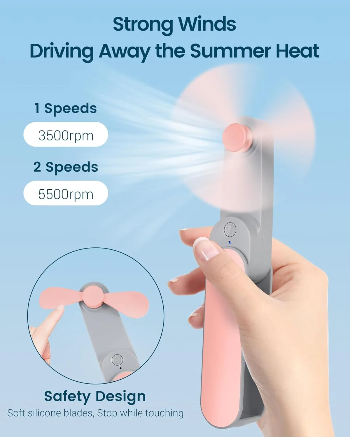 3 Pcs Handheld Mini Fan Bulk, 360Rotate Powerful Portable Personal Fan [8-17 Working Hours], Foldable USB Rechargeable Battery Operated Eyelash Fans, Small Pocket Fans for Women Men Travel Outdoor