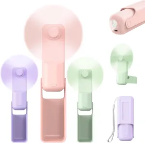 3 Pcs Portable Handheld Fans, 3 IN 1 USB-C Rechargeable [10H Working time] Mini Fan with 3 Speed, Flashlight, Lanyard, Folding Personal Fan, Gifts for Women Men Girls Kids, Purple&Pink&Green Mini handheld fan for personal cooling