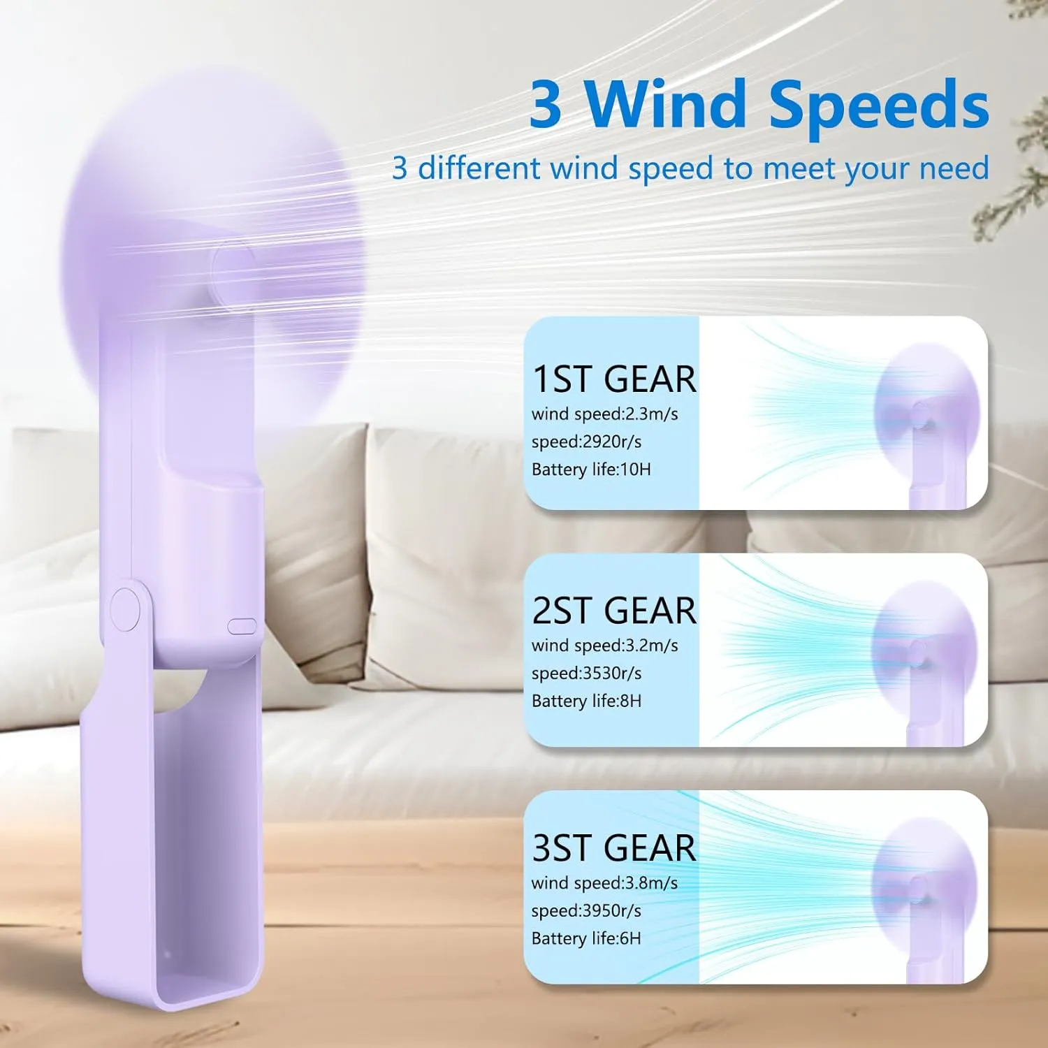 3 Pcs Portable Handheld Fans, 3 IN 1 USB-C Rechargeable [10H Working time] Mini Fan with 3 Speed, Flashlight, Lanyard, Folding Personal Fan, Gifts for Women Men Girls Kids, Purple&Pink&Green