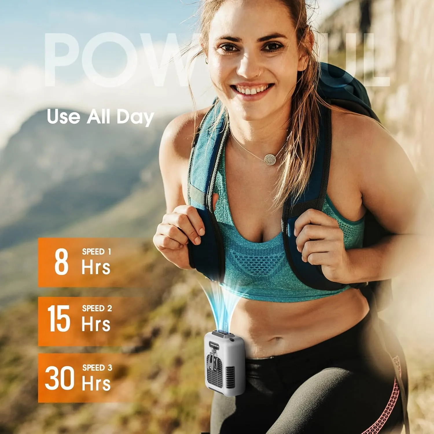 30 Hours Portable Waist Fan Clip On, Urltra-Light Outdoor Cooling Neck Fans With Lanyard, 8000Mah Rechargeable Battery Fan, Personal Wearable Belt Fans, Shirt Body fan for Camping,Travel,Walking