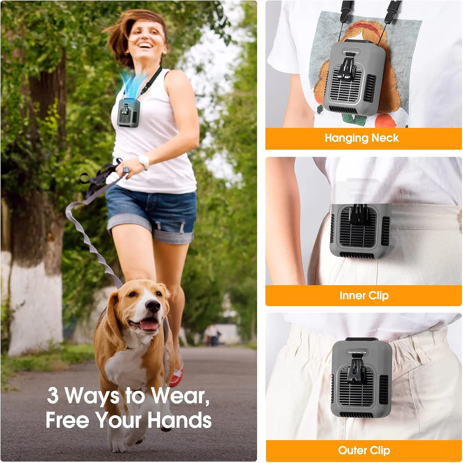 30 Hours Portable Waist Fan Clip On, Urltra-Light Outdoor Cooling Neck Fans With Lanyard, 8000Mah Rechargeable Battery Fan, Personal Wearable Belt Fans, Shirt Body fan for Camping,Travel,Walking