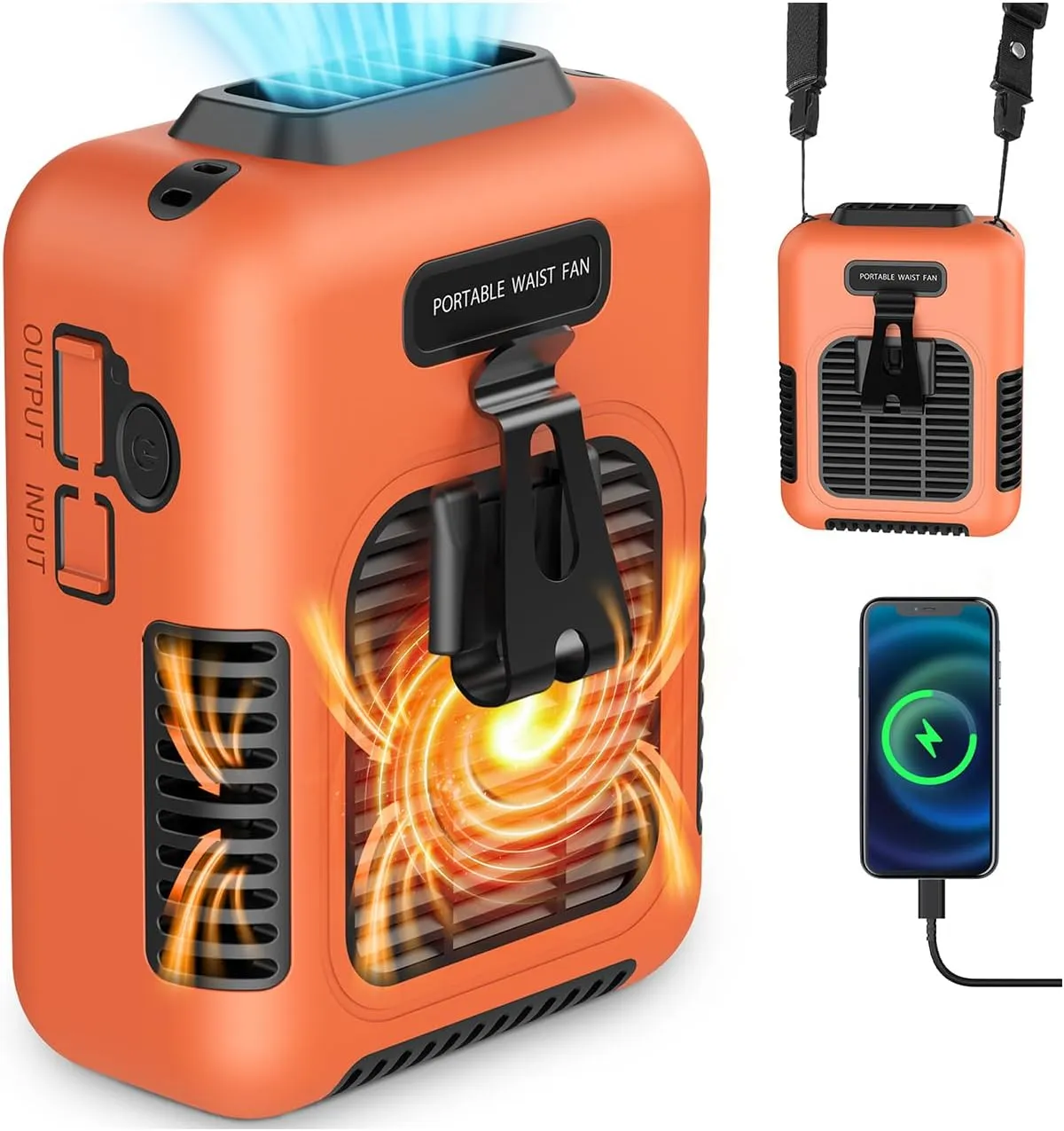30 Hours Portable Waist Fan Clip On, Urltra-Light Outdoor Cooling Neck Fans With Lanyard, 8000Mah Rechargeable Battery Fan, Personal Wearable Belt Fans, Shirt Body fan for Camping,Travel,Walking Waist-mounted portable fan for outdoor use