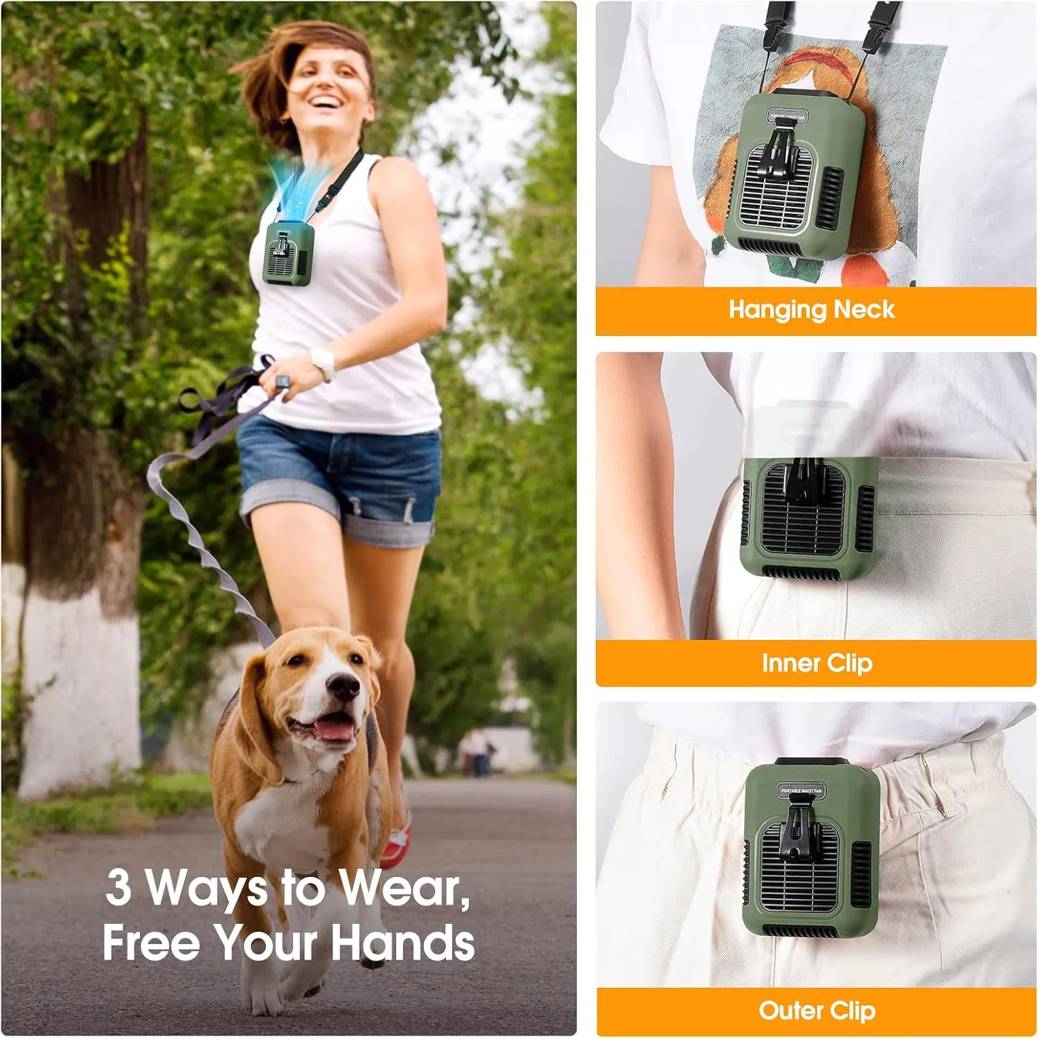 30 Hours Portable Waist Fan Clip On, Urltra-Light Outdoor Cooling Neck Fans With Lanyard, 8000Mah Rechargeable Battery Fan, Personal Wearable Belt Fans, Shirt Body fan for Camping,Travel,Walking