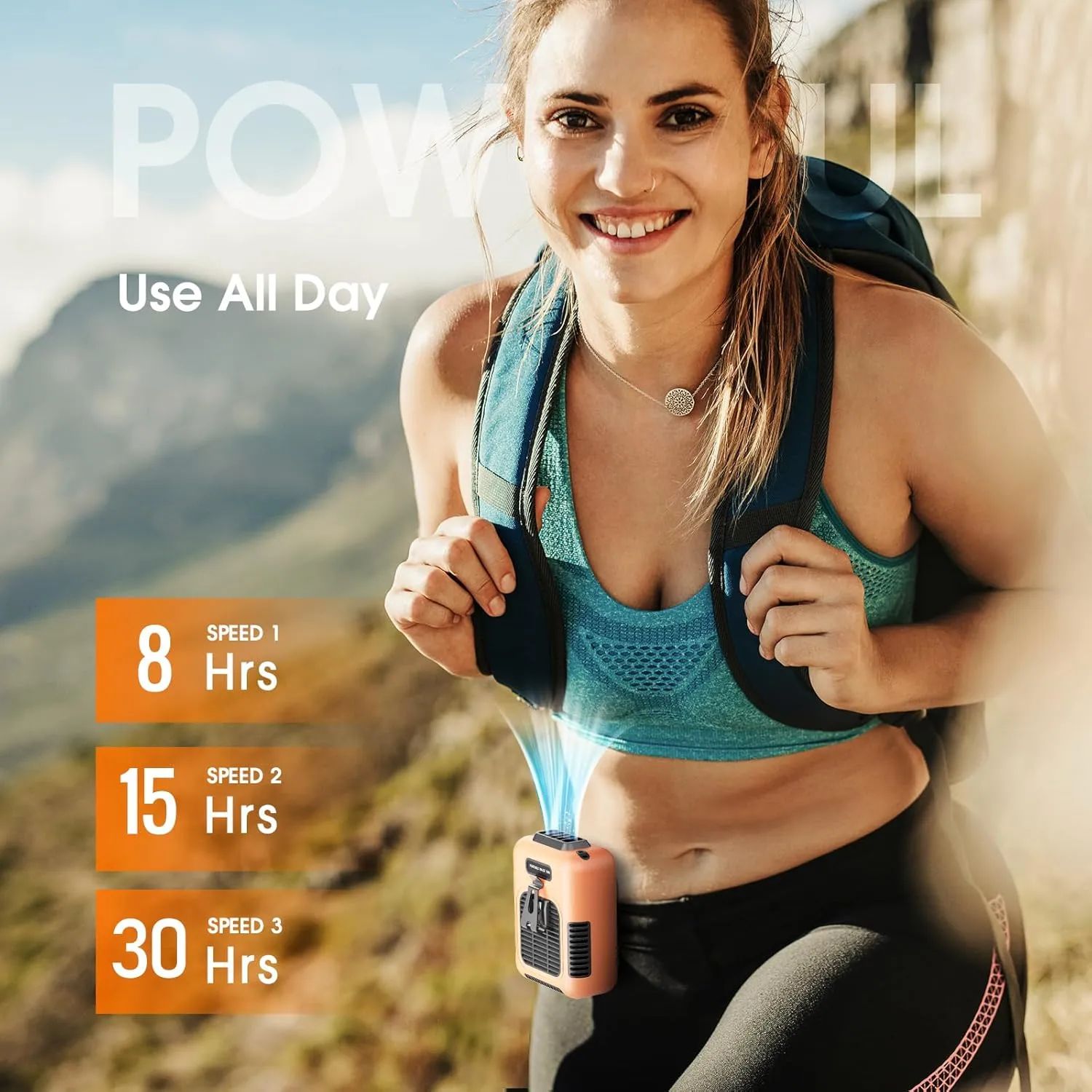30 Hours Portable Waist Fan Clip On, Urltra-Light Outdoor Cooling Neck Fans With Lanyard, 8000Mah Rechargeable Battery Fan, Personal Wearable Belt Fans, Shirt Body fan for Camping,Travel,Walking