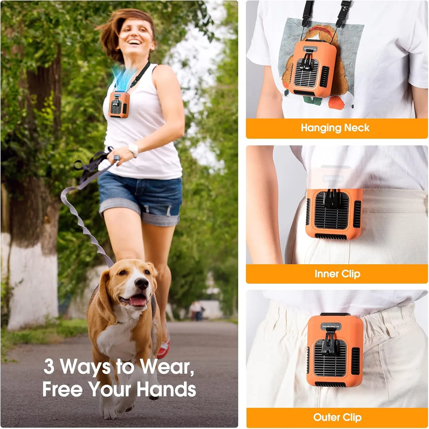 30 Hours Portable Waist Fan Clip On, Urltra-Light Outdoor Cooling Neck Fans With Lanyard, 8000Mah Rechargeable Battery Fan, Personal Wearable Belt Fans, Shirt Body fan for Camping,Travel,Walking