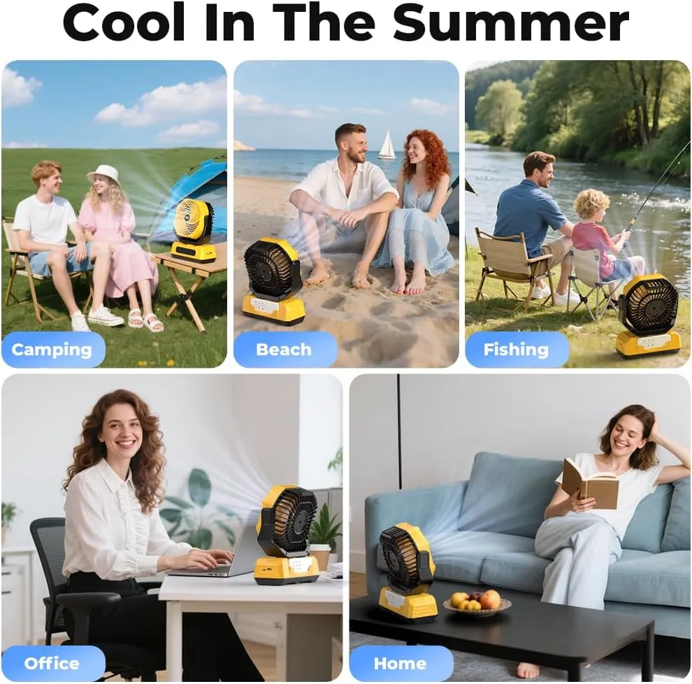 30000mAh Portable Camping Fan with RGB Lantern, Rechargeable Battery Powered Oscillating with 4 Wind Speeds LED Display, Remote Control Timer Tent Beach Cordless