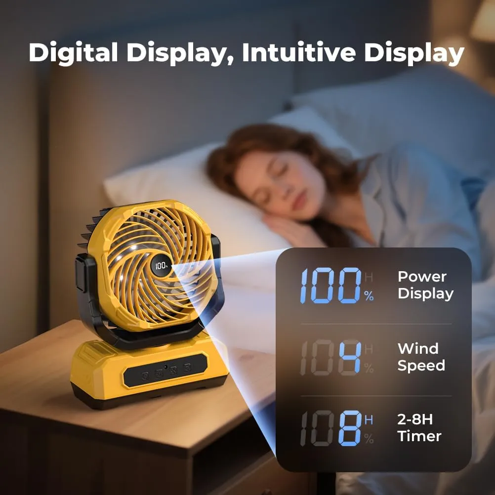 30000mAh Portable Camping Fan with RGB Lantern, Rechargeable Battery Powered Oscillating with 4 Wind Speeds LED Display, Remote Control Timer Tent Beach Cordless