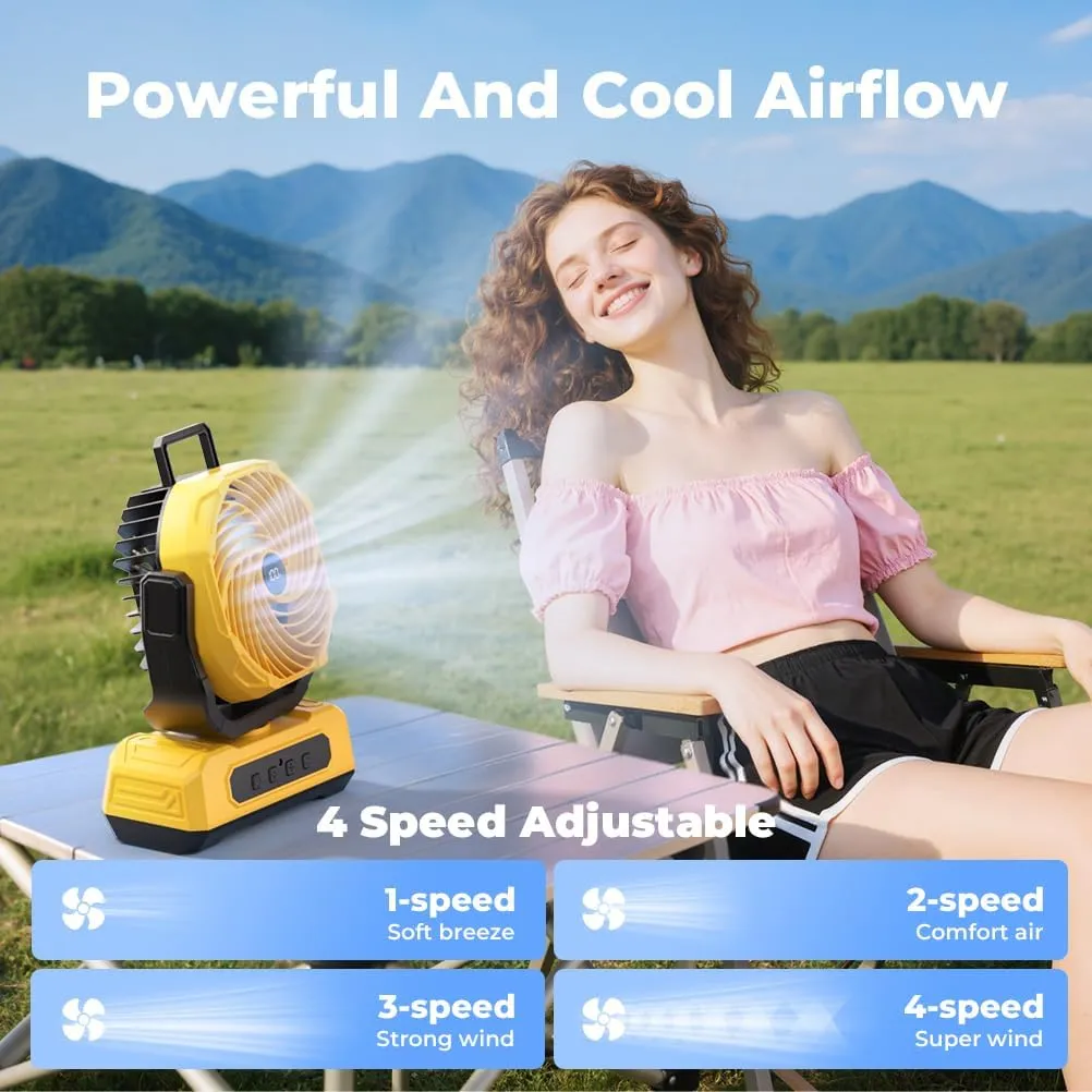30000mAh Portable Camping Fan with RGB Lantern, Rechargeable Battery Powered Oscillating with 4 Wind Speeds LED Display, Remote Control Timer Tent Beach Cordless