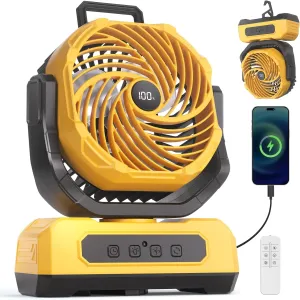 30000mAh Portable Camping Fan with RGB Lantern, Rechargeable Battery Powered Oscillating with 4 Wind Speeds LED Display, Remote Control Timer Tent Beach Cordless Battery-powered portable fan