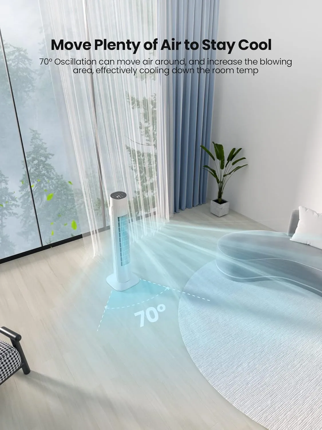 31" Electric Tower Fan That Blow Cold Air, Quiet Cooling Fan with Oscillation 7.5H Timer,Portable Floor Bladeless Standing Fan with Remote, White