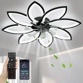 35'' Ceiling Fans with Lights, Modern Ceiling Fan with Lights with Remote, Low Profile Ceiling Fan, 6 Speed Flush Mount Ceiling Fans for Bedroom (Black) App-controlled remote fan for convenience