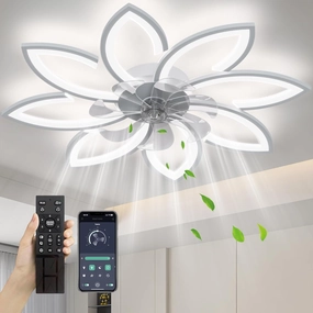 35" Ceiling Fans with Lights Remote, Modern Ceiling Fans with Lights, Bladeless Ceiling Fans Light, Low Profile Ceiling Fan with Light, Flush Mount Ceiling Fan for Bendroom (White) App-controlled remote fan for convenience