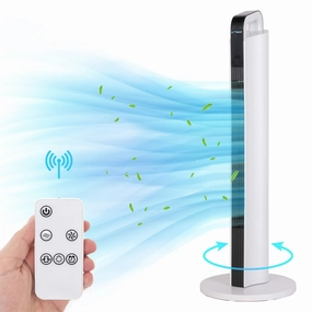 35" Standing Fan with Remote, Bladeless Fan with LED Display & 8H Timer for Home Bedroom Office voice assistant compatible smart appliances