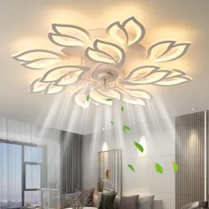 35''Ceiling Fans with Lights, Modern Ceiling Fan with Lights and Remote, Dimmable Bladeless Ceiling Fans Light, Low Profile Ceiling Fan 6 Speed Reversible Blades Timing 130W for Kids Bedroom White App-controlled remote fan for convenience
