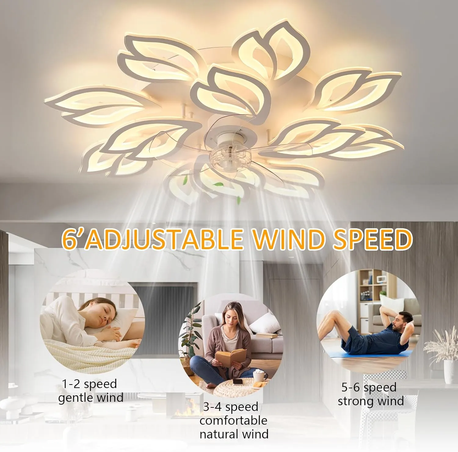 35''Ceiling Fans with Lights, Modern Ceiling Fan with Lights and Remote, Dimmable Bladeless Ceiling Fans Light, Low Profile Ceiling Fan 6 Speed Reversible Blades Timing 130W for Kids Bedroom White