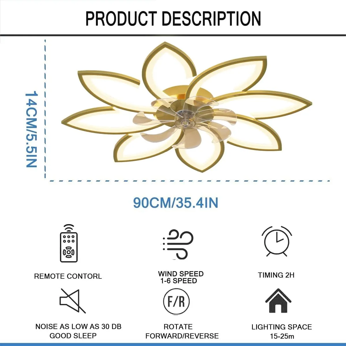 35" Ceiling Fans with Lights, Modern Ceiling Fan with Lights and Remote, Dimmable Bladeless Ceiling Fans LED Light, Low Profile Ceiling Fan 6 Speed Reversible Blades Timing for Bedroom