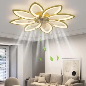 35" Ceiling Fans with Lights, Modern Ceiling Fan with Lights and Remote, Dimmable Bladeless Ceiling Fans LED Light, Low Profile Ceiling Fan 6 Speed Reversible Blades Timing for Bedroom App-controlled remote fan for convenience