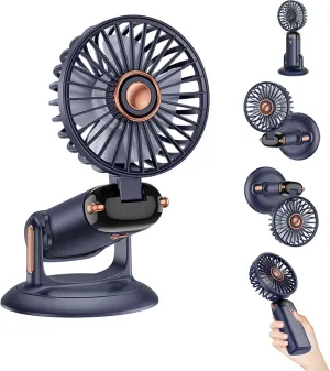 360 Rotating Folding Handheld Fan - 5 Speed Adjustable,Powerful Rechargeable Fan-2400mAh Battery, 12-Hour Runtime,Mini Portable Fan for Handheld, neck, desktop, wall mounted (Blue) 360-degree rotating fan for home use