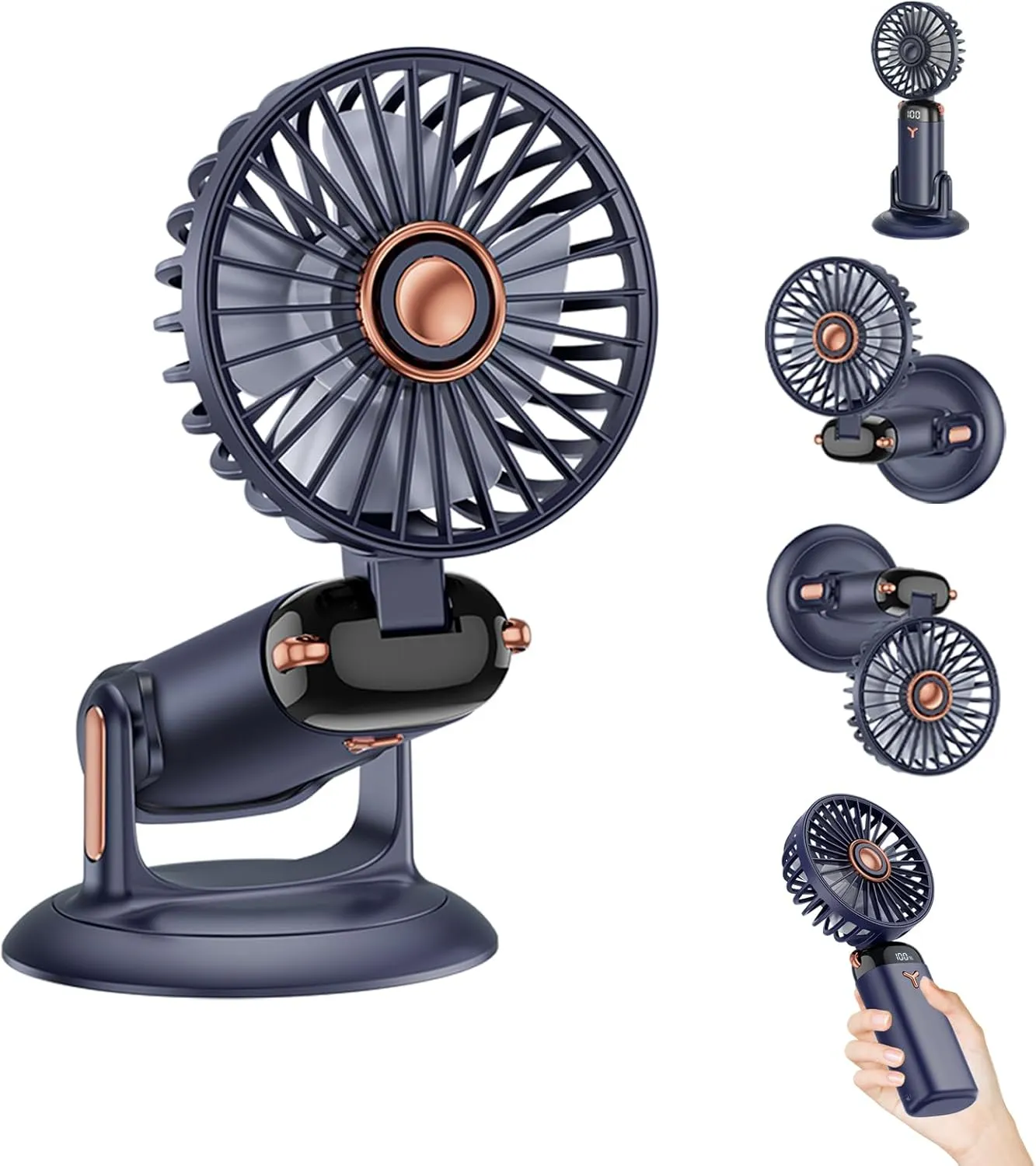 360 Rotating Folding Handheld Fan - 5 Speed Adjustable,Powerful Rechargeable Fan-2400mAh Battery, 12-Hour Runtime,Mini Portable Fan for Handheld, neck, desktop, wall mounted (Blue) 360-degree rotating fan for home use
