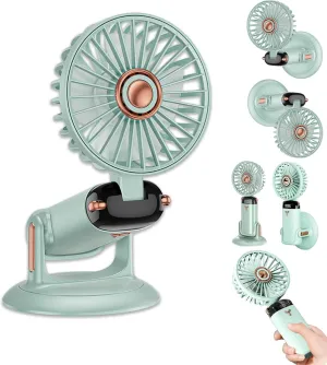 360 Rotating Folding Handheld Fan - 5 Speed Adjustable,Powerful Rechargeable Fan-2400mAh Battery, 12-Hour Runtime,Mini Portable Fan for Handheld, neck, desktop, wall mounted (Green) 360-degree rotating fan for home use
