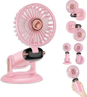 360 Rotating Folding Handheld Fan - 5 Speed Adjustable,Powerful Rechargeable Fan-2400mAh Battery, 12-Hour Runtime,Mini Portable Fan for Handheld, neck, desktop, wall mounted (Pink) 360-degree rotating fan for home use