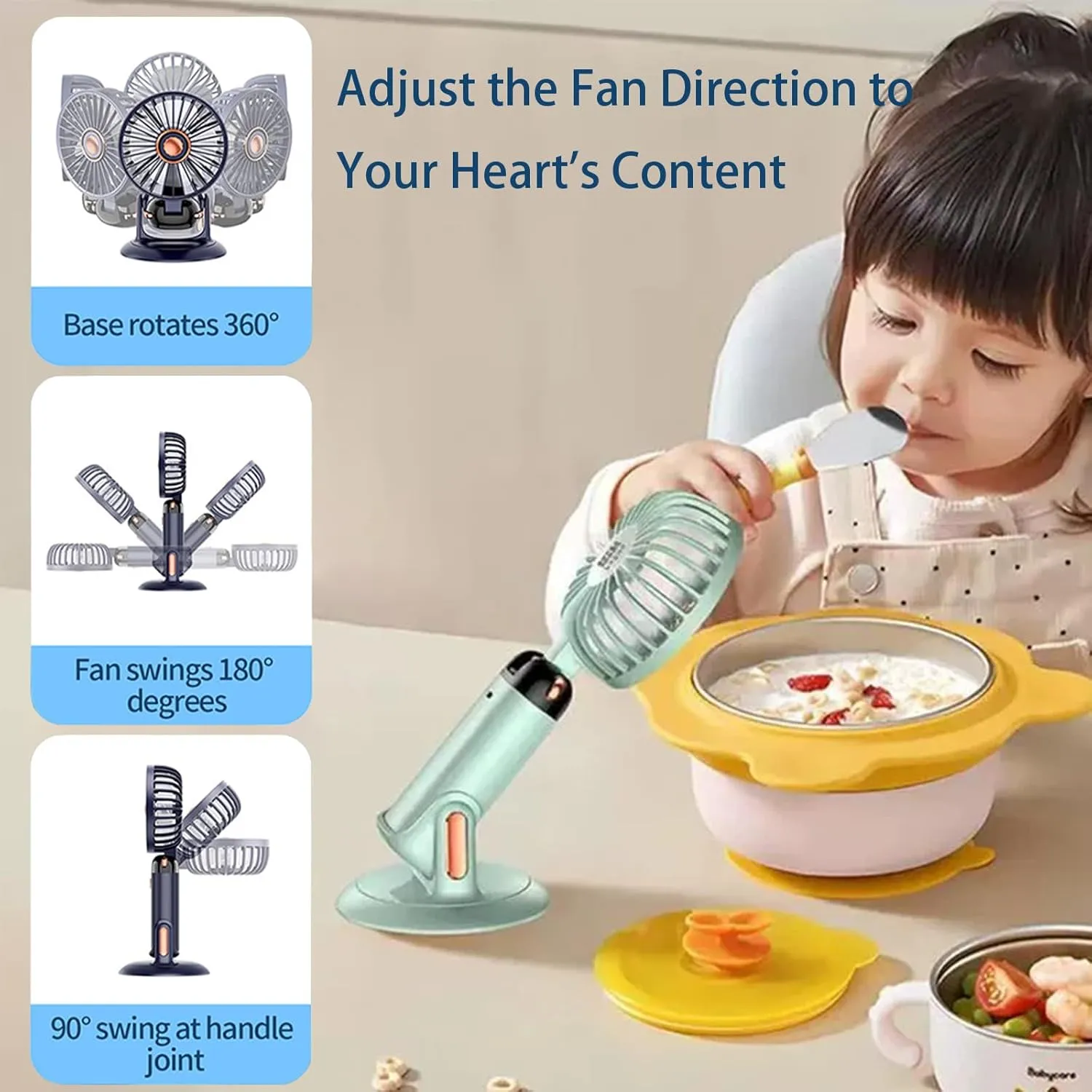 360 Rotating Folding Handheld Fan - 5 Speed Adjustable,Powerful Rechargeable Fan-2400mAh Battery, 12-Hour Runtime,Mini Portable Fan for Handheld, neck, desktop, wall mounted (Pink)