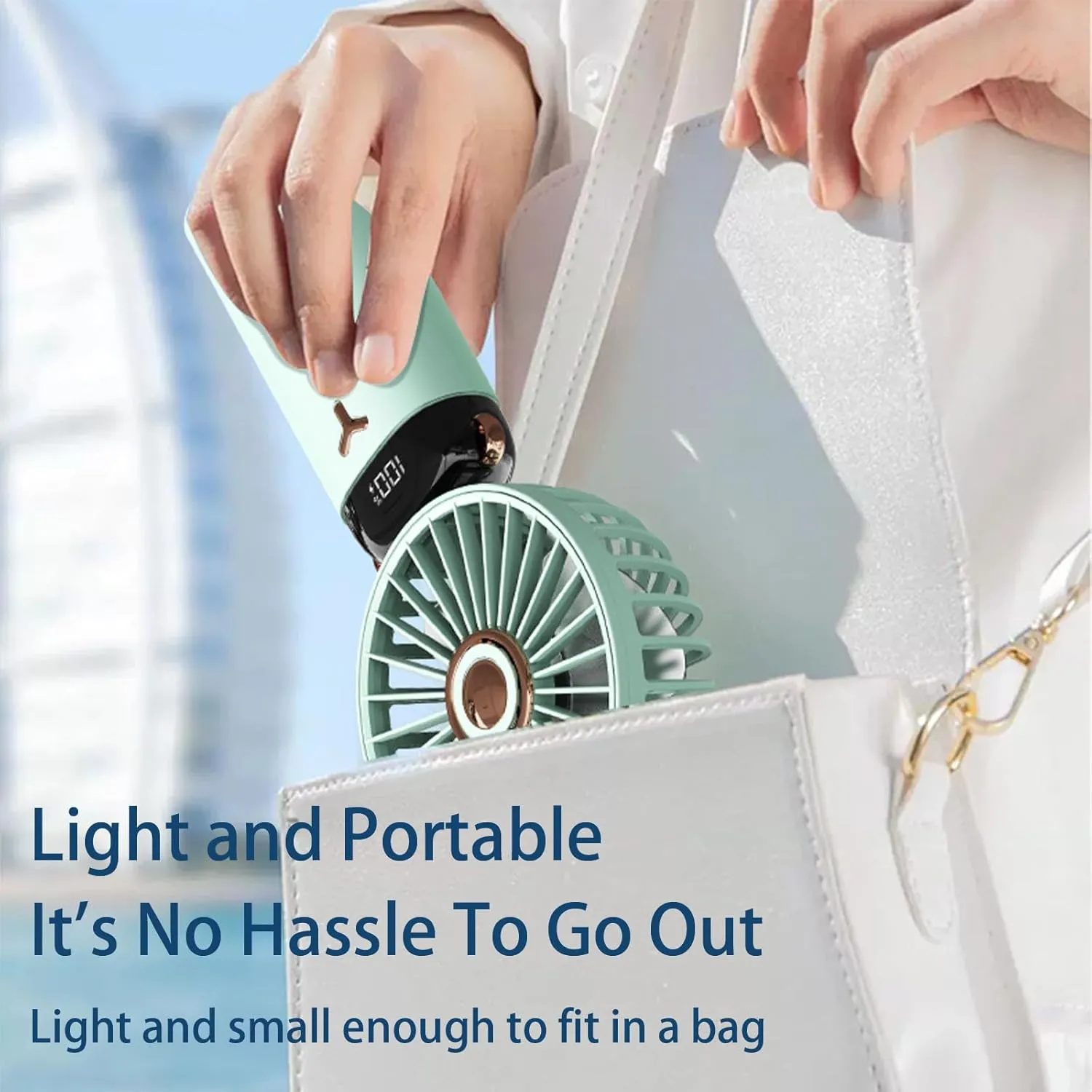 360 Rotating Folding Handheld Fan - 5 Speed Adjustable,Powerful Rechargeable Fan-2400mAh Battery, 12-Hour Runtime,Mini Portable Fan for Handheld, neck, desktop, wall mounted (White)