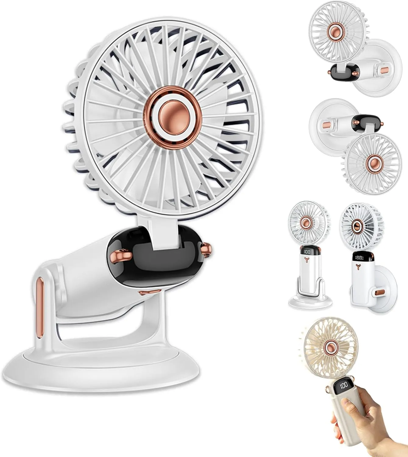 360 Rotating Folding Handheld Fan - 5 Speed Adjustable,Powerful Rechargeable Fan-2400mAh Battery, 12-Hour Runtime,Mini Portable Fan for Handheld, neck, desktop, wall mounted (White) 360-degree rotating fan for home use