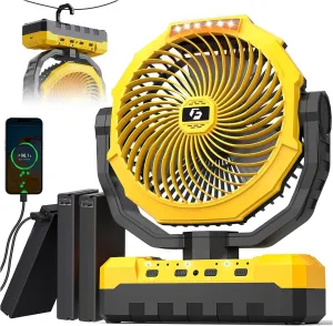 36000mAh Portable Camping Fan - 150HRS Rechargeable Fan with Detachable Battery with LED & Remote - 4 Speeds Battery Powered for Tent,Travel, Office, Jobsite Battery-powered portable fan