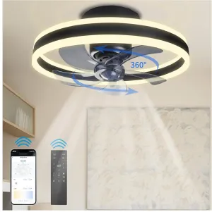 360Oscillating Low Profile Ceiling Fan with Light,Flush Mount Bladeless Ceiling Fan Remote and Phone APP Control,20" Modern LED Fan Light 3000K-6500K Stepless Dimmable Ultra Quiet 6 Wind Speeds 360-degree rotating fan for home use