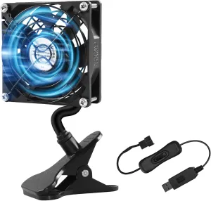 3.62" USB Clip on Fan 5V USB Boost 12V 3Pin Adapter with On/Off Switch Cooling Fan for Desktop Bed Frame and DIY Cooling Projects USB desktop fan for workspace