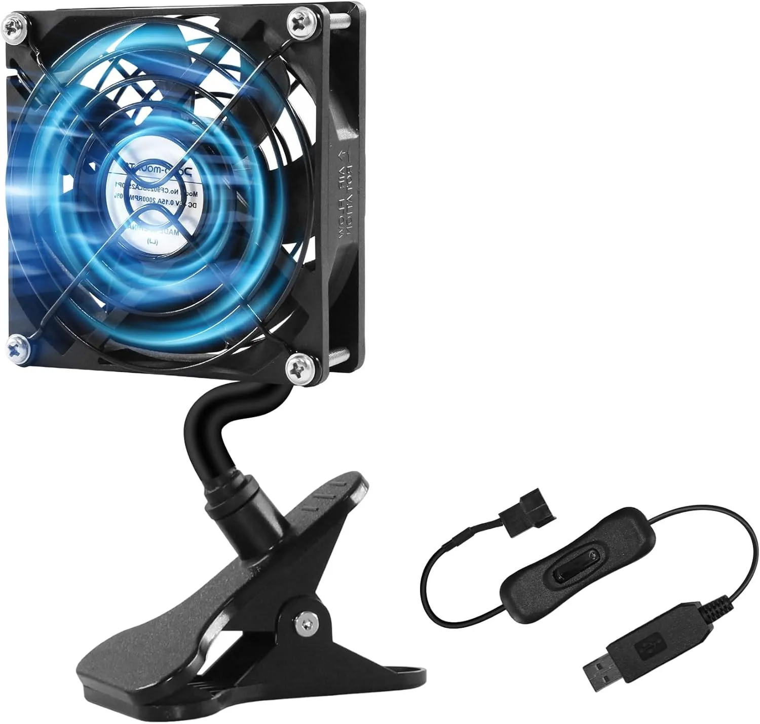 3.62" USB Clip on Fan 5V USB Boost 12V 3Pin Adapter with On/Off Switch Cooling Fan for Desktop Bed Frame and DIY Cooling Projects USB desktop fan for workspace