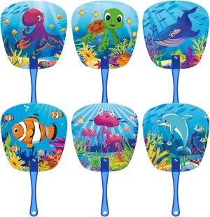 36Pcs Ocean Handheld Fans Cartoon Sea Animal Hand Fans Under The Sea Plastic Fan for Summer Ocean Party Favors, 6 Designs Octopus-shaped decorative fan