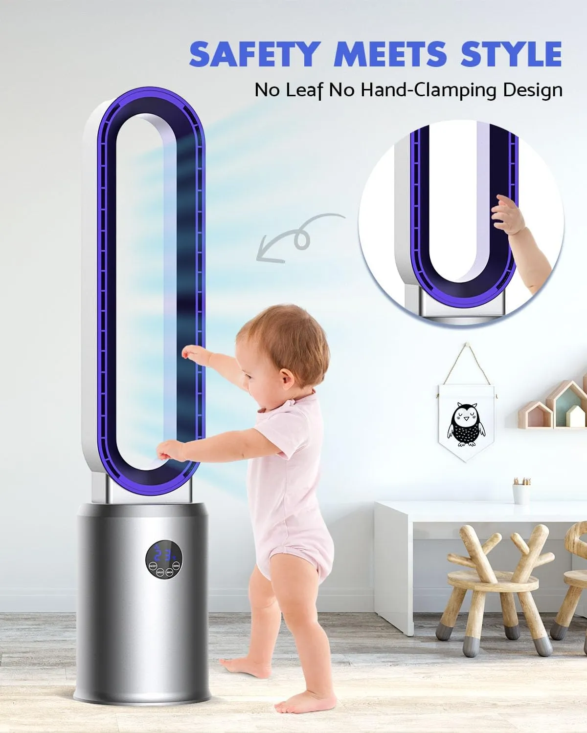 38" Bladeless Fan, Bladeless Tower Fan with Remote, 24 Speeds, 12 Hour Timer, 60Oscillation, Easy to Clean, Quiet Cooling Fan for Home Office Bedroom (Purple)