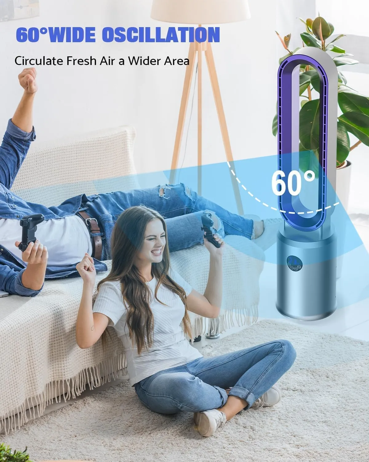 38" Bladeless Fan, Bladeless Tower Fan with Remote, 24 Speeds, 12 Hour Timer, 60Oscillation, Easy to Clean, Quiet Cooling Fan for Home Office Bedroom (Purple)