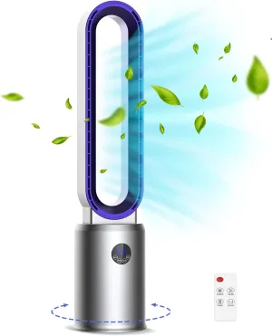 38" Bladeless Fan, Bladeless Tower Fan with Remote, 24 Speeds, 12 Hour Timer, 60Oscillation, Easy to Clean, Quiet Cooling Fan for Home Office Bedroom (Purple) Tower bladeless fan for modern homes