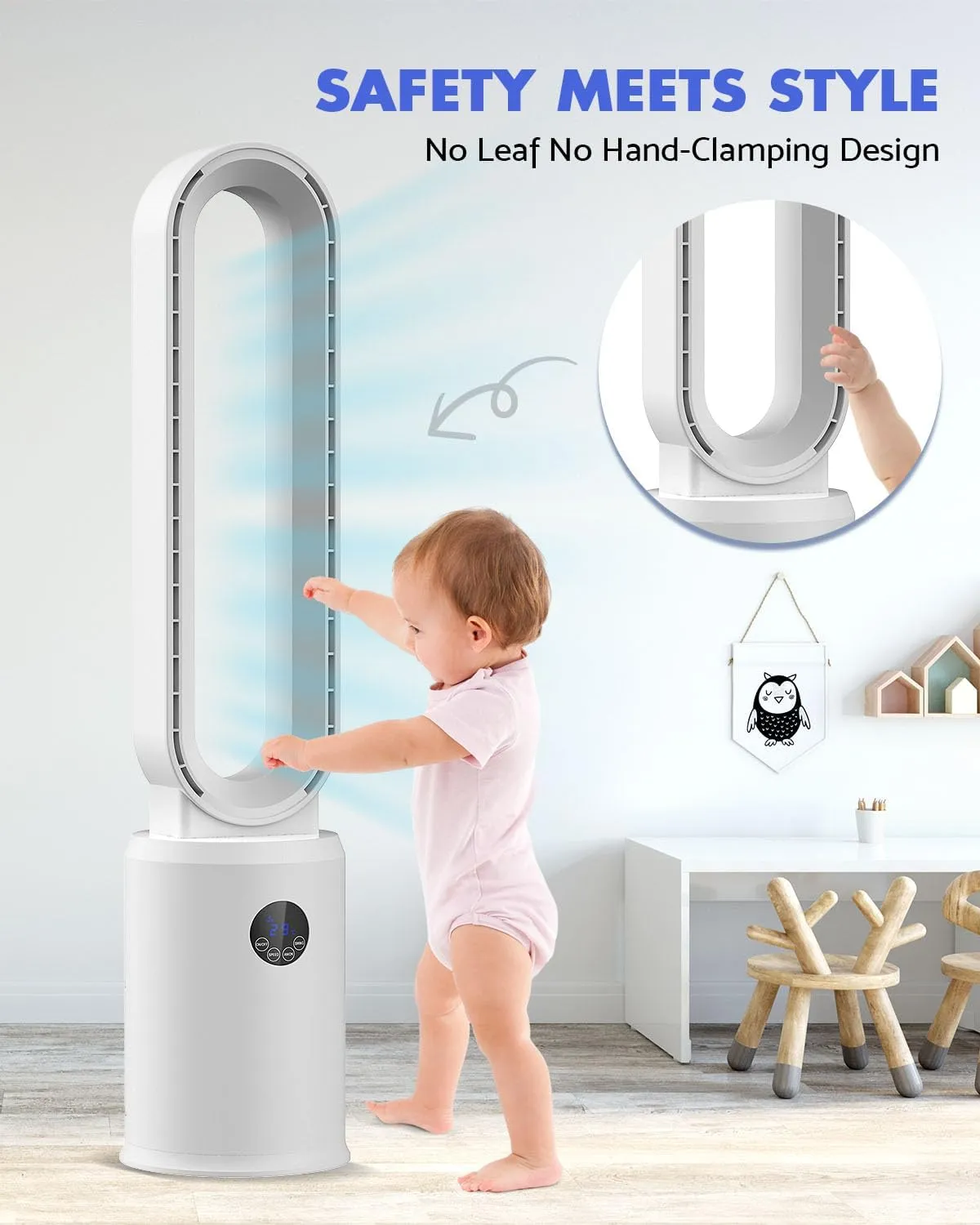 38" Bladeless Fan, Bladeless Tower Fan with Remote, 24 Speeds, 12 Hour Timer, 60Oscillation, Easy to Clean, Quiet Cooling Fan for Home Office Bedroom (Silver)